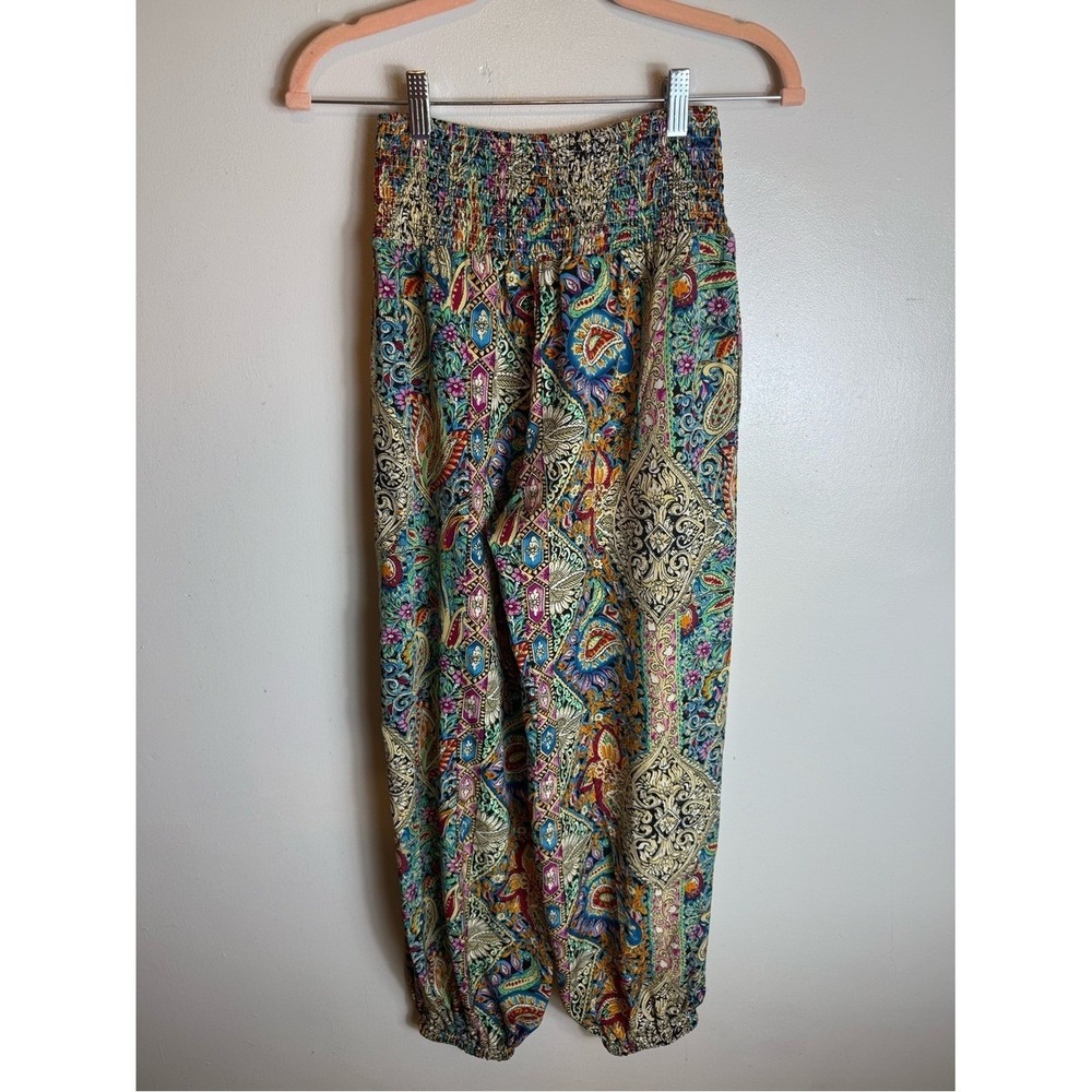 Cupshe Smocked Floral Paisley Boho Beach Pants NWT Size XS Colorful Vacation - Picture 2 of 6